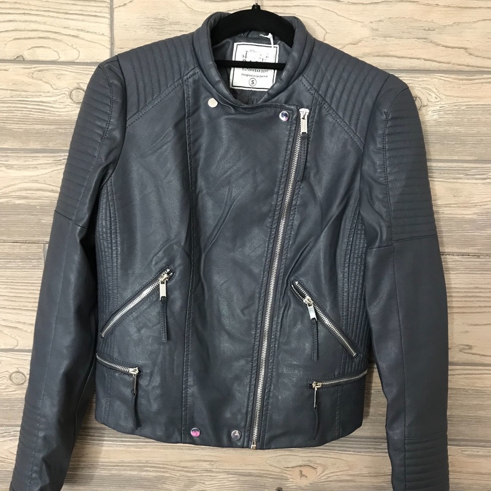 LAST 1✨Faux Leather Biker Jacket in Charcoal Gray - Picture 6 of 8